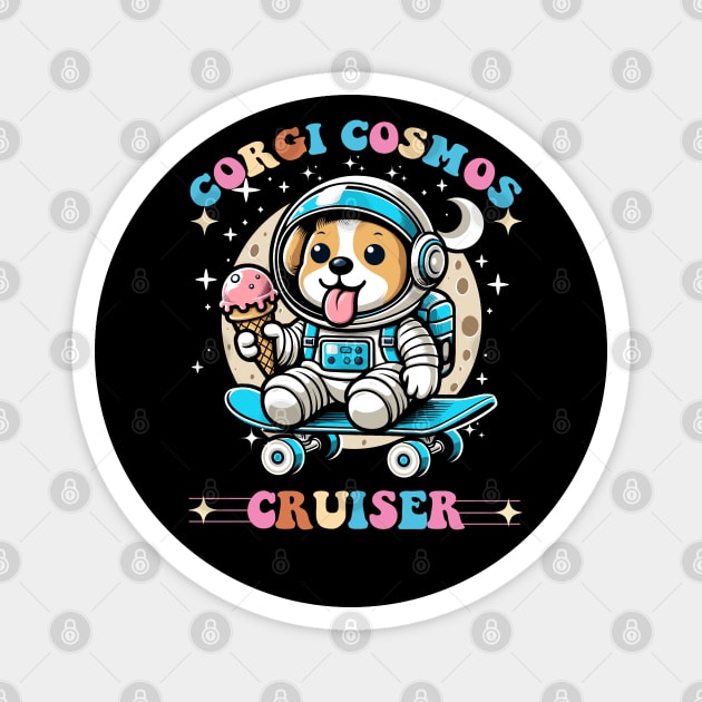 Corgi Skateboarding - Cosmic Corgi Skater Magnet by JessArty